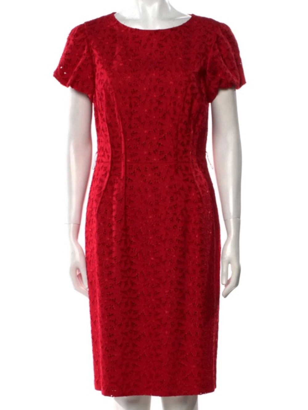 Lafayette 148 Bateau Neckline Eyelet Red Dress